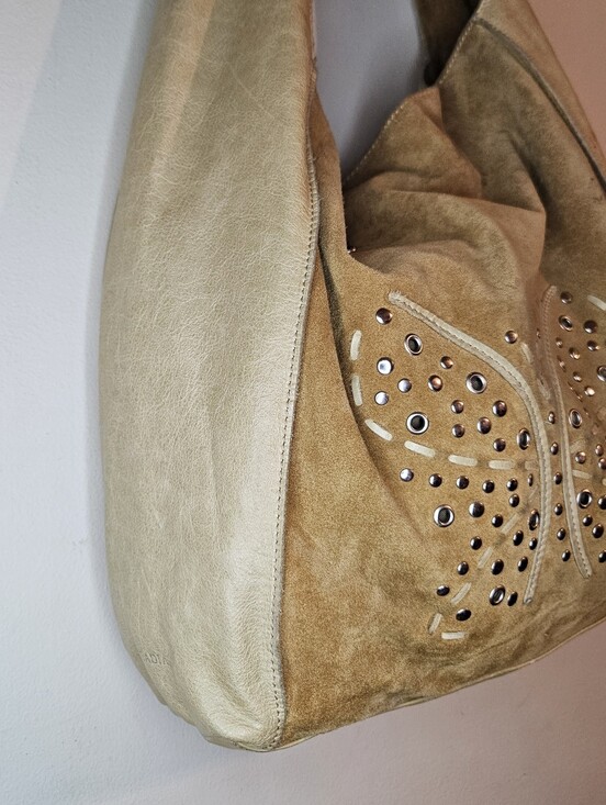 Arcadia Italy Vintage Gold Leather Hobo Bag Butterfly Embossed Y2K Rare